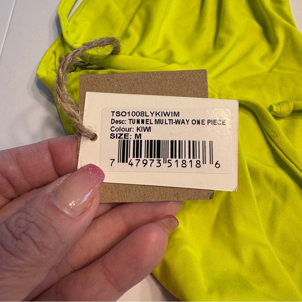 Toast Swim Neon Kiwi Cutout One Piece Swimsuit Multiway Halter M NWT - Picture 7 of 10